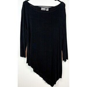 Chicos Travelers Sz 3 Black Tunic Blouse Asymmetrical Lagenlook Office Workwear
